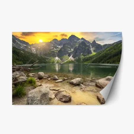 Sticker repositionnable crépuscule doré sur le lac Morskie Oko, Tatras, Pologne – Wallnifity®