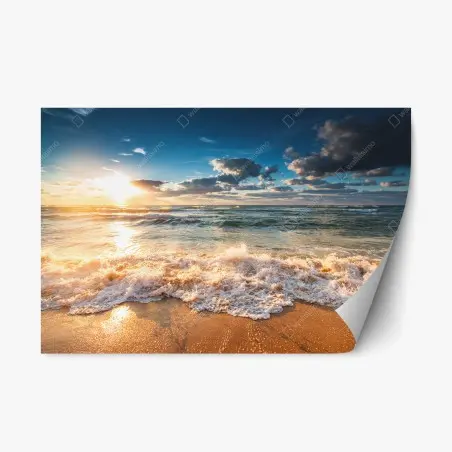Sticker repositionnable aurore dorée au bord de mer – Wallnifity®