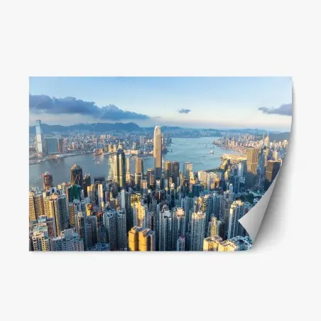 Sticker repositionnable coucher de soleil sur Hong Kong, panorama urbain – Wallnifity®