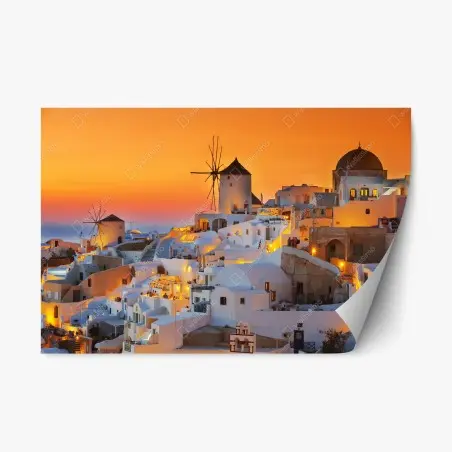 Sticker repositionnable coucher de soleil à Oia, Santorin – Wallnifity®