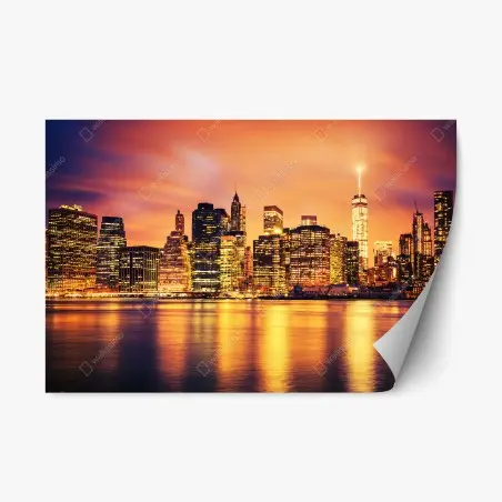 Sticker repositionnable horizon en feu de New York au crépuscule – Wallnifity®