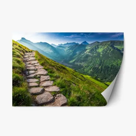 Sticker repositionnable sentier panoramique au lever du soleil dans les Tatras, Pologne – Wallnifity®