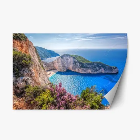 Sticker repositionnable baie de Navagio à Zakynthos, falaises et mer turquoise – Wallnifity®