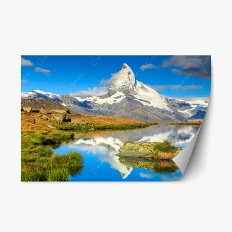 Sticker repositionnable vue tranquille du Cervin au reflet parfait – Wallnifity®