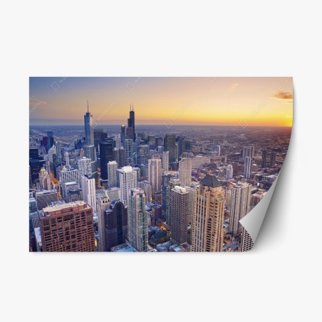Sticker repositionnable ciel urbain de Chicago au coucher du soleil – Wallnifity®
