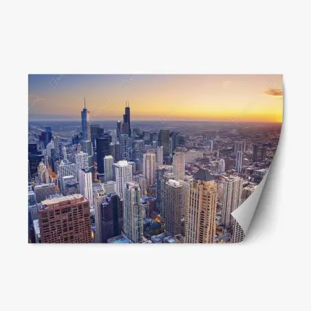 Sticker repositionnable ciel urbain de Chicago au coucher du soleil – Wallnifity®