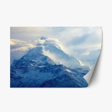 Sticker repositionnable panorama de sommets enneigés et nuages lumineux – Wallnifity®