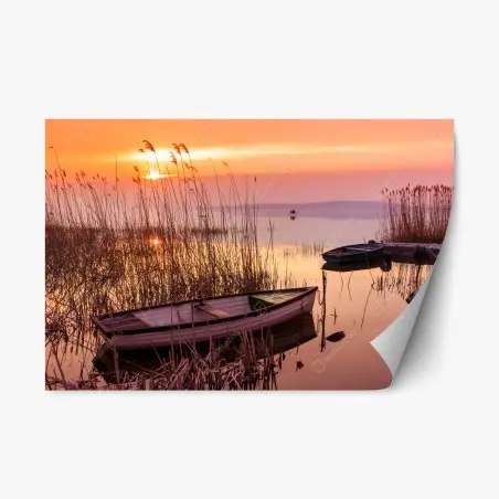 Sticker repositionnable crépuscule sur le lac aux barques – Wallnifity®