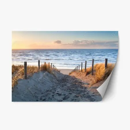 Sticker repositionnable chemin de sable vers la Mer du Nord au coucher du soleil – Wallnifity®
