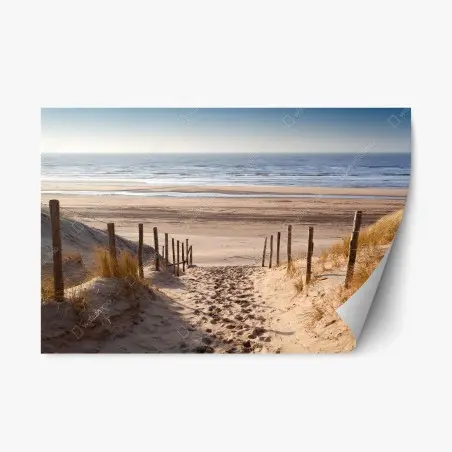 Sticker repositionnable chemin de sable vers la Mer du Nord au coucher du soleil – Wallnifity®