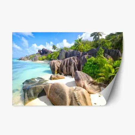 Sticker repositionnable paradis côtier d'Anse Source d'Argent – Wallnifity®