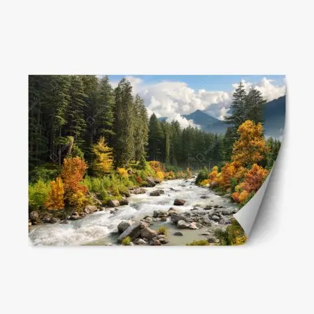 Sticker repositionnable paysage de montagne aux couleurs d'automne – Wallnifity®