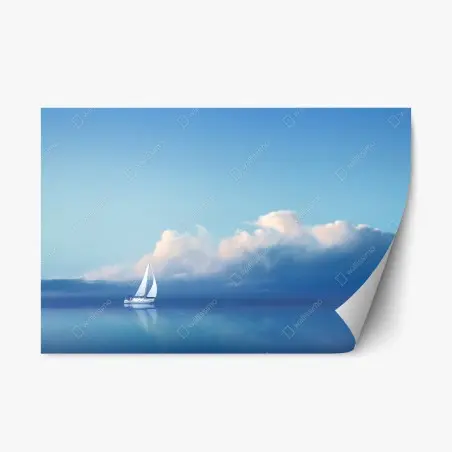 Sticker repositionnable voilier solitaire sur mer calme et ciel bleu – Wallnifity®