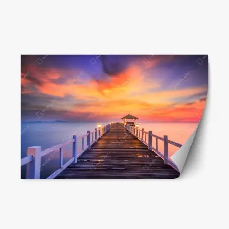 Sticker repositionnable jetée en bois au lever du soleil – Wallnifity®