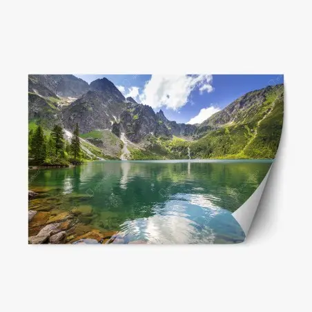 Sticker repositionnable reflets d'un lac alpin au cœur des montagnes – Wallnifity®