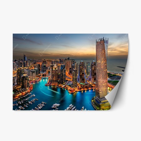Sticker repositionnable vue nocturne de la marina de Dubaï – Wallnifity®