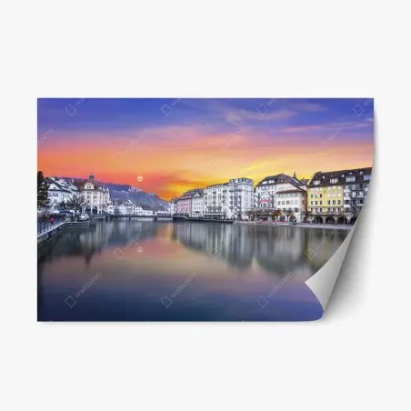 Sticker repositionnable coucher de soleil sur la Reuss à Lucerne – Wallnifity®