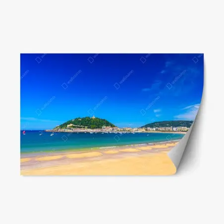 Sticker repositionnable plage et baie turquoise au ciel azur – Wallnifity®