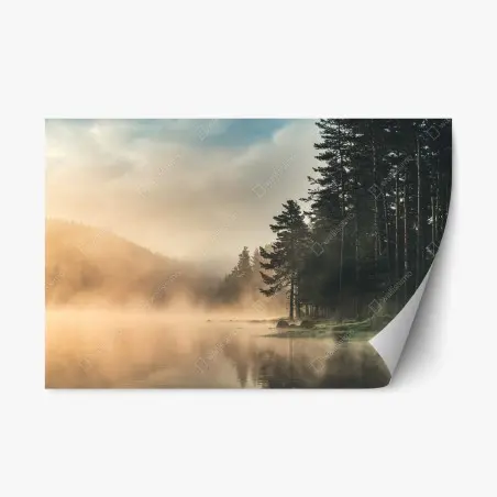 Sticker repositionnable aurore brumeuse au bord du lac – Wallnifity®