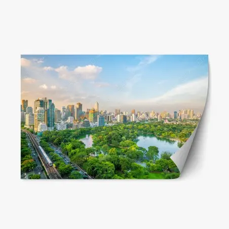 Sticker repositionnable vue aérienne du parc Lumpini et du centre-ville de Bangkok – Wallnifity®