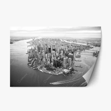 Sticker repositionnable panorama aérien de Manhattan en noir et blanc – Wallnifity®