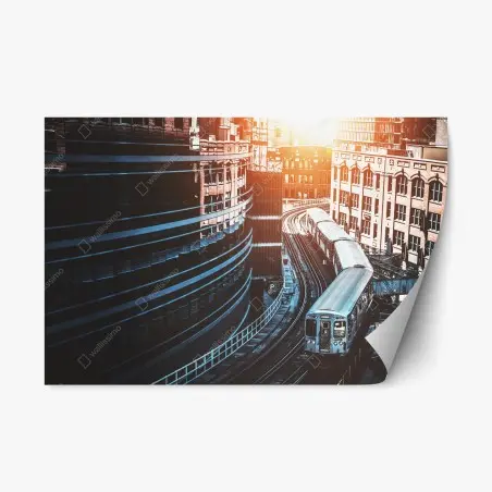 Sticker repositionnable mouvement urbain — train aérien dans le Loop de Chicago – Wallnifity®