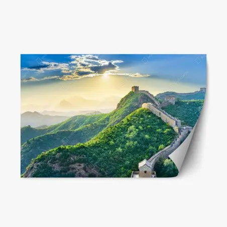Sticker repositionnable panorama de la Grande Muraille de Chine au lever du soleil – Wallnifity®