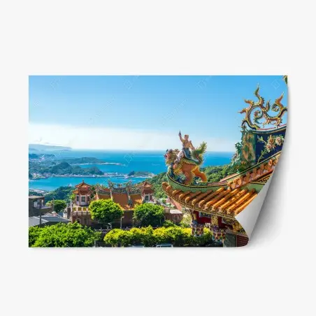 Sticker repositionnable vue panoramique du temple de Jiufen, Taïwan – Wallnifity®