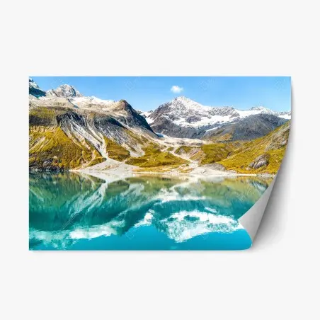 Sticker repositionnable reflets alpins sur un lac turquoise – Wallnifity®