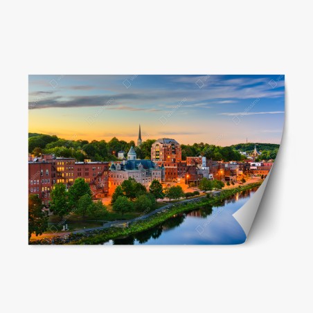 Sticker repositionnable crépuscule sur Augusta, Maine et la rivière Kennebec – Wallnifity®