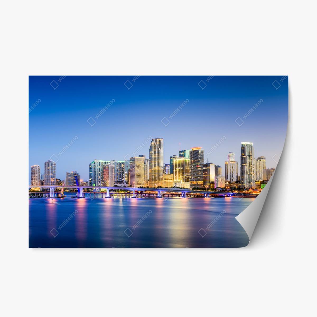 Sticker repositionnable panorama nocturne de Miami – Wallnifity®
