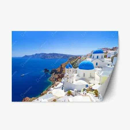 Sticker repositionnable village aux dômes bleus de Santorin – Wallnifity®