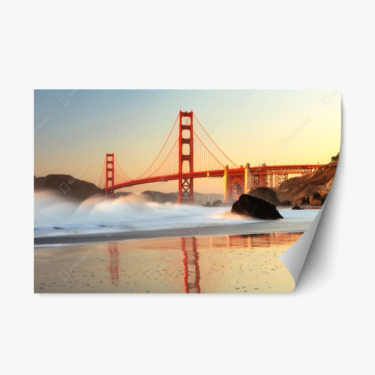 Sticker repositionnable vue dorée du Golden Gate au crépuscule – Wallnifity® Sticker repositionnable vue dorée du Golden Gate au crépuscule – Wallnifity®