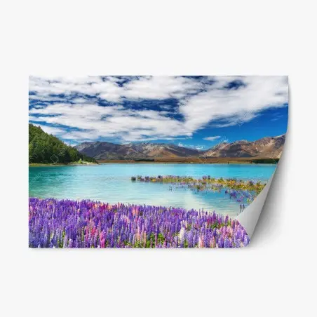 Sticker repositionnable paysage fleuri au bord de Lake Tekapo – Wallnifity®