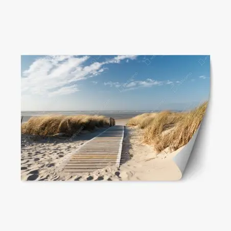 Sticker repositionnable chemin de bois vers la mer à travers les dunes – Wallnifity®
