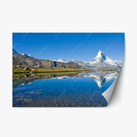 Sticker repositionnable reflet du Cervin sur le lac alpin – Wallnifity®