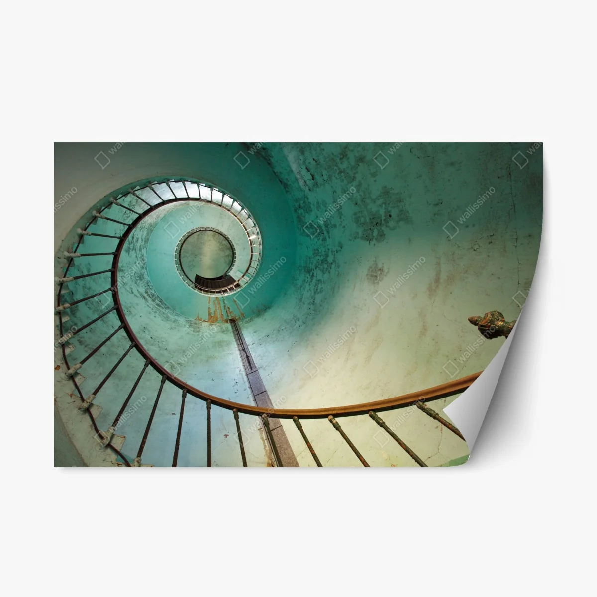 Sticker repositionnable spirale turquoise: escalier vintage en perspective – Wallnifity® Sticker repositionnable spirale turquoise: escalier vintage en perspective – Wallnifity®