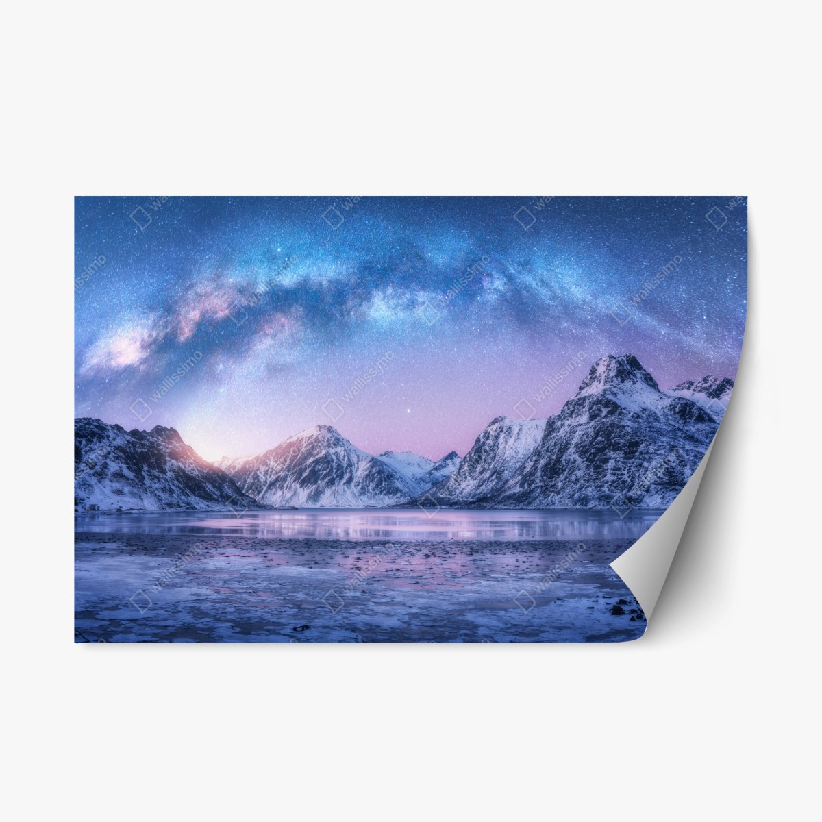 Sticker repositionnable arc de la voie lactée au-dessus des montagnes enneigées – Wallnifity®