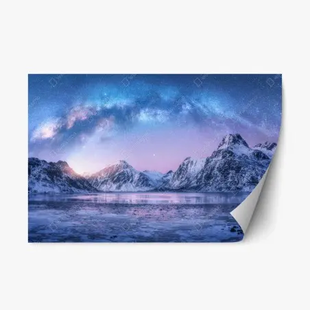 Sticker repositionnable arc de la voie lactée au-dessus des montagnes enneigées – Wallnifity®
