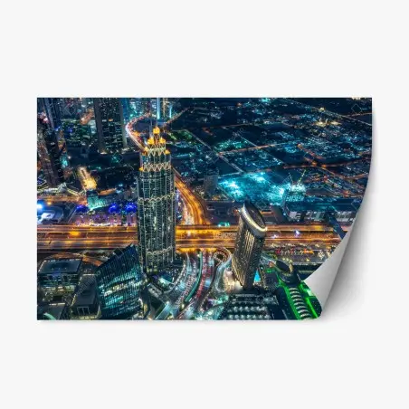 Sticker repositionnable panorama urbain nocturne de Dubaï depuis Burj Khalifa – Wallnifity®