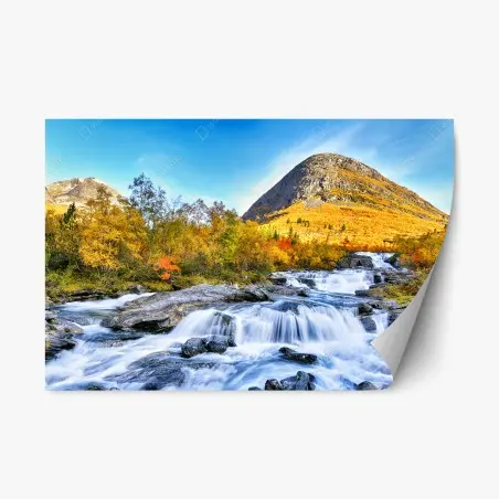 Sticker repositionnable cascade d'automne au pied des montagnes – Wallnifity®