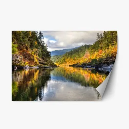 Sticker repositionnable paysage du Rogue River aux couleurs d'automne – Wallnifity®