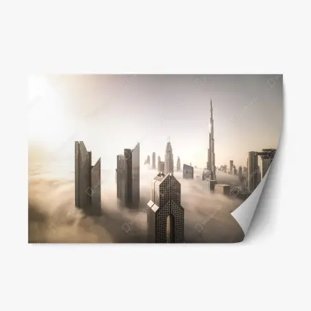 Sticker repositionnable brume matinale sur Downtown Dubai – Wallnifity®
