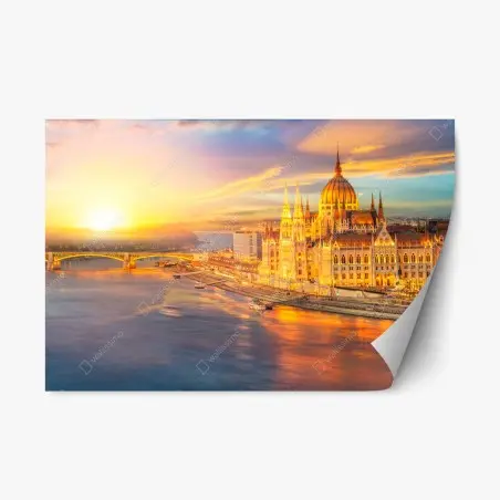 Sticker repositionnable parlement hongrois au coucher de soleil sur le Danube, Budapest – Wallnifity®
