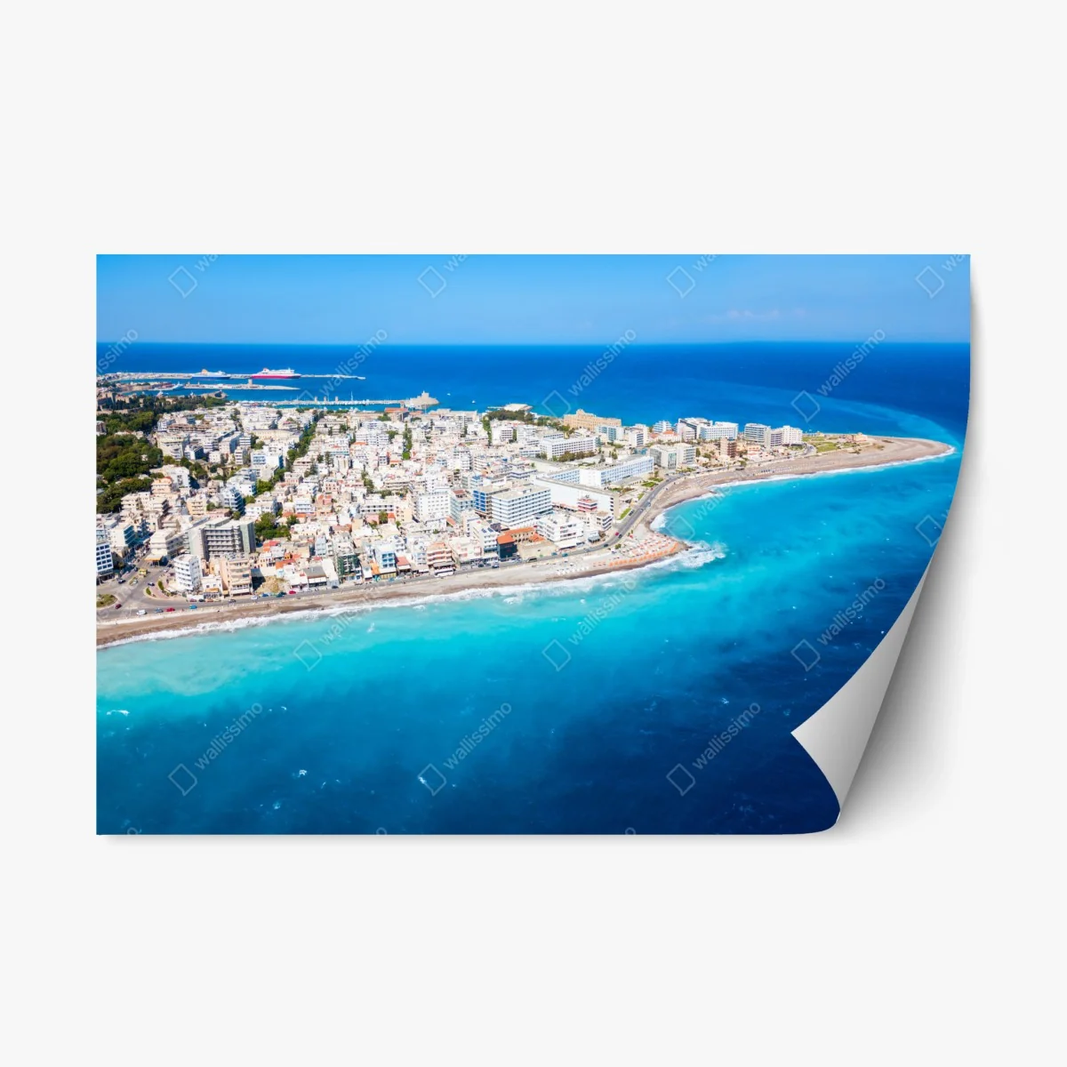 Sticker repositionnable vue aérienne panoramique de la plage de Rhodes – Wallnifity® Sticker repositionnable vue aérienne panoramique de la plage de Rhodes – Wallnifity®