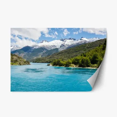 Sticker repositionnable paysage alpin aux eaux turquoises et sommets enneigés – Wallnifity®