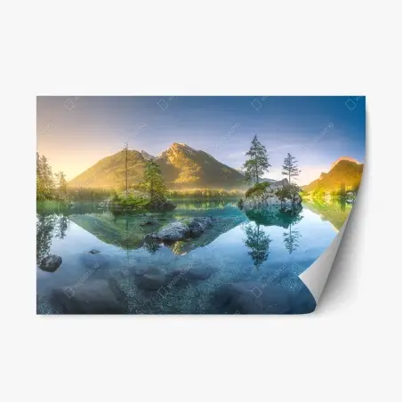 Sticker repositionnable reflets d'aube sur le lac alpin – Wallnifity®