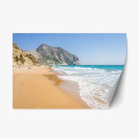 Sticker repositionnable plage isolée au sable doré et mer turquoise – Wallnifity®