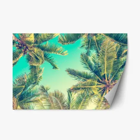 Sticker repositionnable vue rétro de palmiers sur ciel turquoise – Wallnifity®
