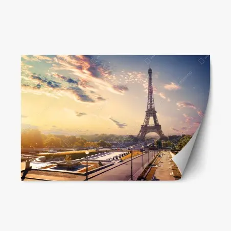 Sticker repositionnable vue emblématique de la Tour Eiffel au coucher de soleil à Paris – Wallnifity®